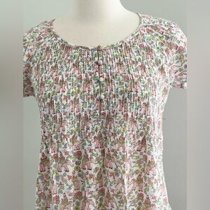 Roller Rabbit XS Cotton Elephant Boho Tunic Pintuck Button Tank Ruffle Top